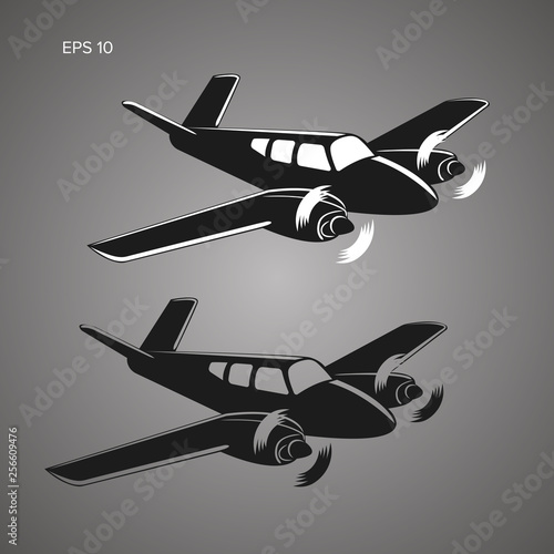 Small plane vector illustration. Twin engine propelled aircraft. Business aircraft.