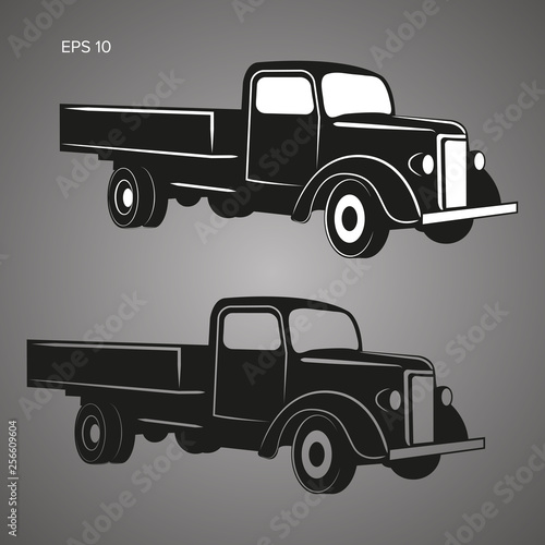 Old retro truck vector illustration icon. Vintage transport vehicle