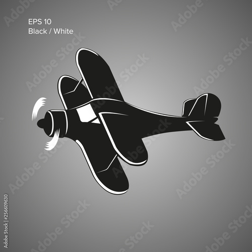 Small plane vector illustration. Single engine propelled biplane aircraft. Vector illustration.