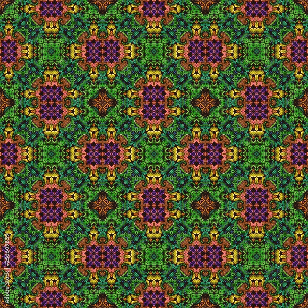 Seamless raster pattern in oriental style Flower psychedelic mosaic Pattern for wallpaper, backgrounds, decor for tapestries, carpet