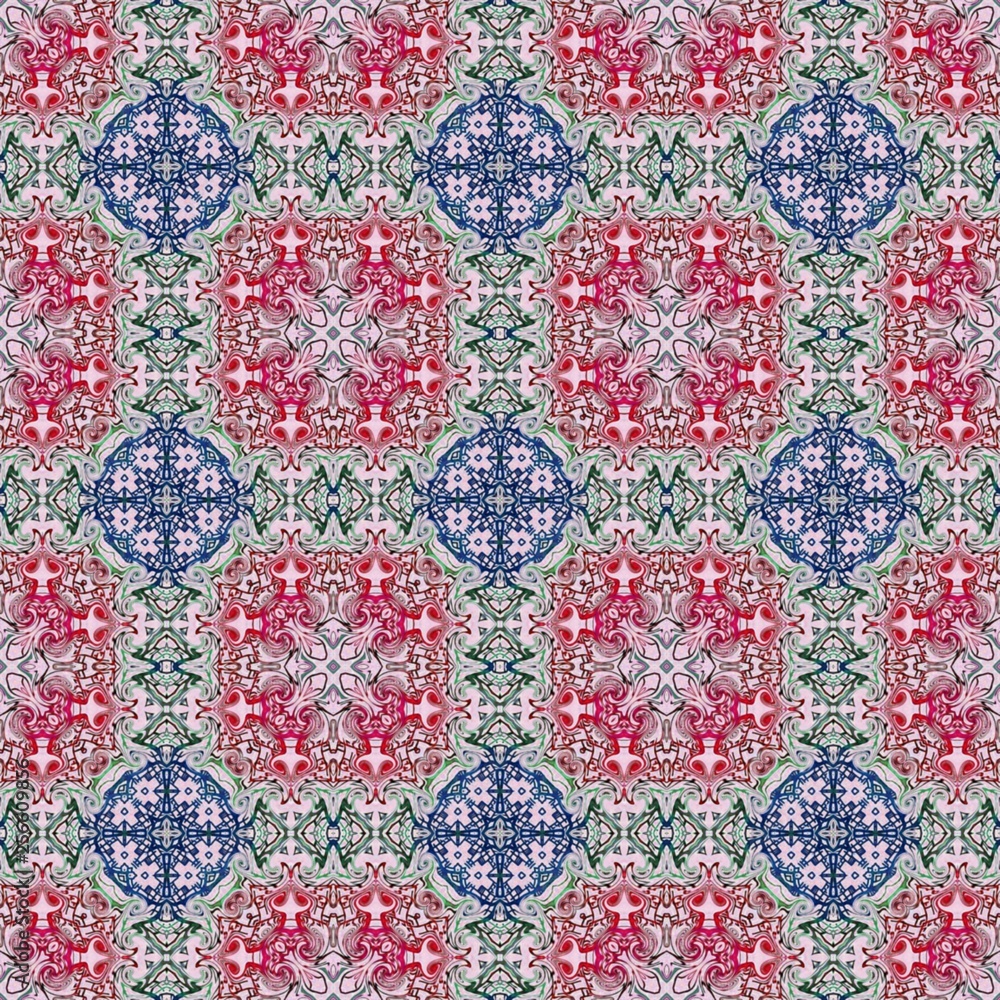 Seamless raster pattern in oriental style Flower psychedelic mosaic Pattern for wallpaper, backgrounds, decor for tapestries, carpet