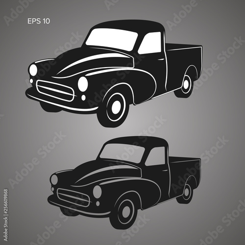 Old retro farmer pickup truck vector illustration icon.
