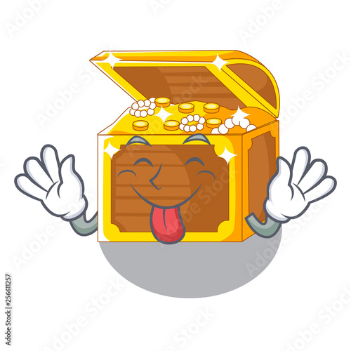 Tongue out miniature underwater treasure above cartoon table