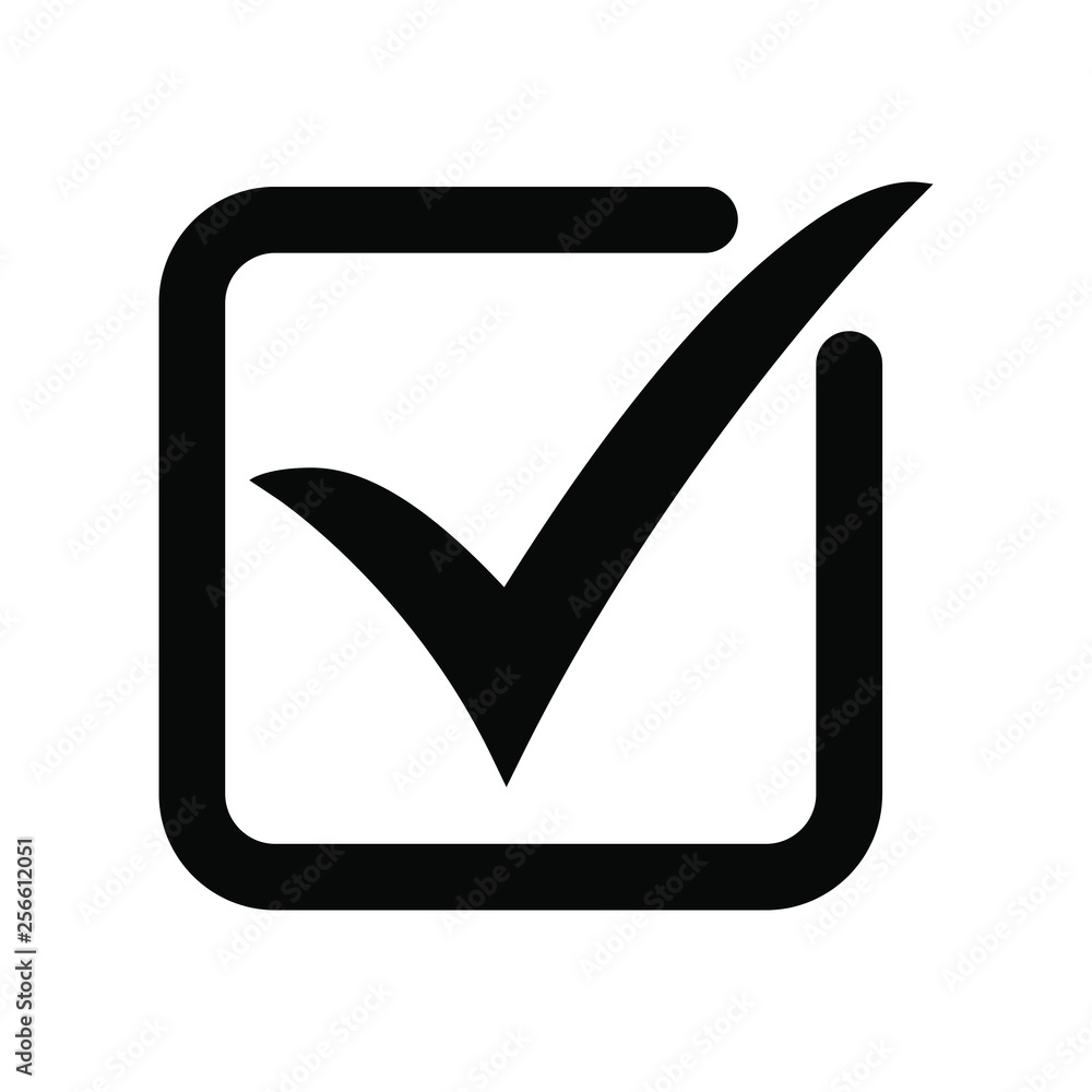 Tick icon vector symbol, checkmark isolated on white background, checked icon or correct choice sign, check mark or checkbox pictogram Tick icon vector symbol, checkmark isolated on white background, checked icon or correct choice sign, check mark or checkbox pictogram