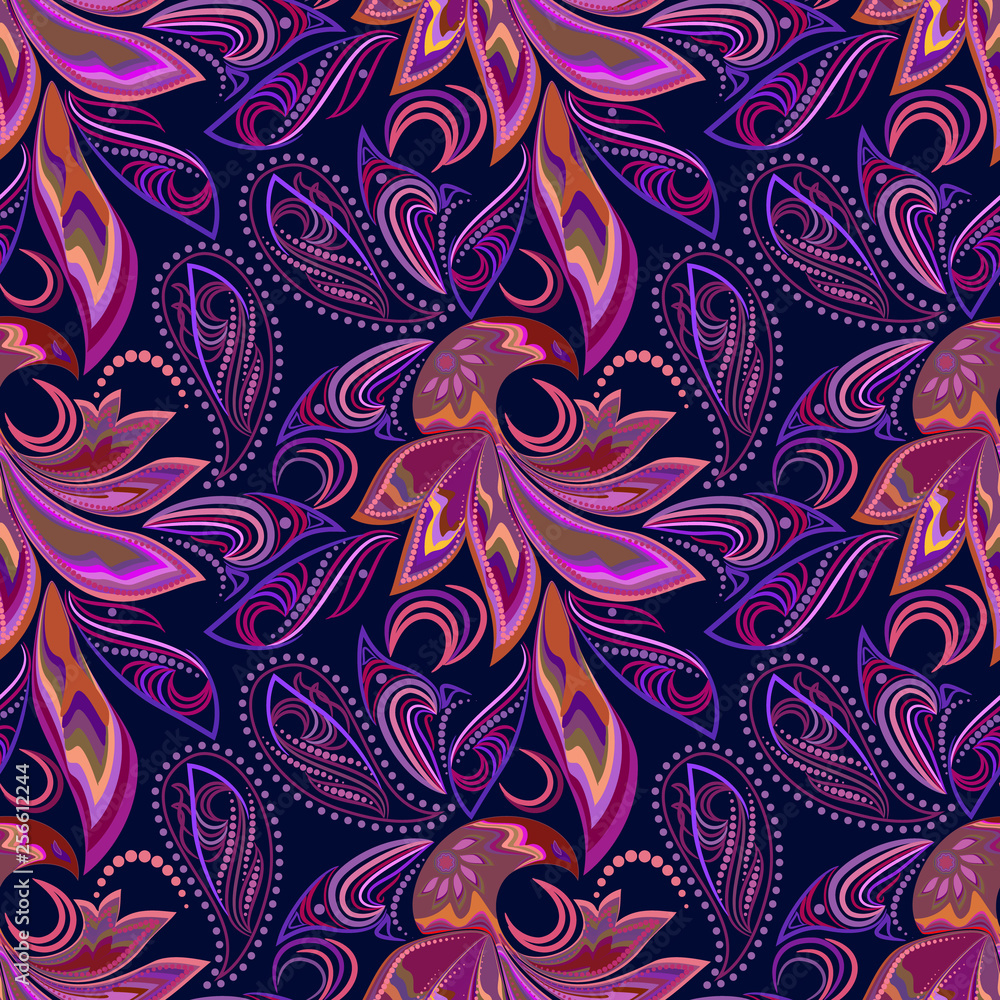 Seamless colorful ethnic pattern with paisley and birds . Vector background. Use for pattern fills, textile design, wallpaper. Seamless colorful ethnic pattern with paisley and birds . Vector background. Use for pattern fills, textile design, wallpaper.
