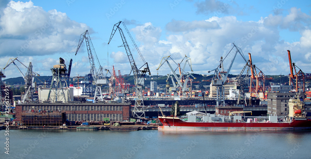 Ships and cargo cranes in Gdansk, Port of Poland