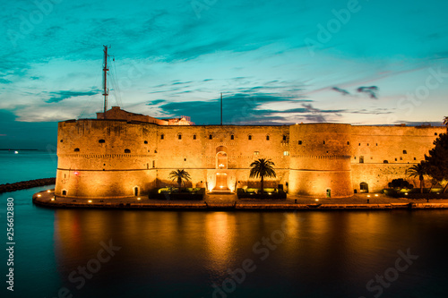 castle in the sea at night