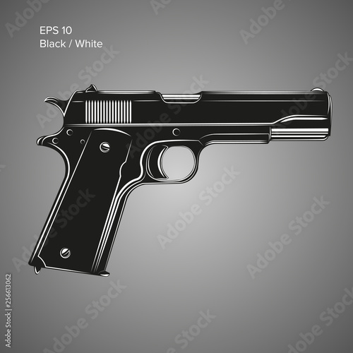 Classic 9mm pistol vector illustration. Legendary armament.