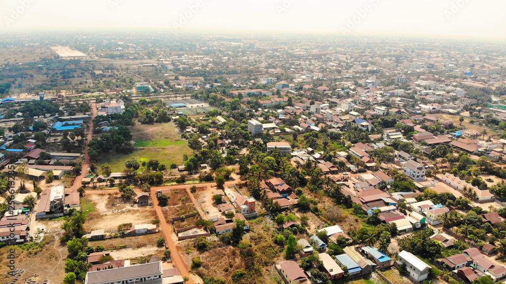 Fototapeta premium SIEM REAP, CAMBODIA. 2019 Mar 21st. Aerial View of Siem Reap Town.