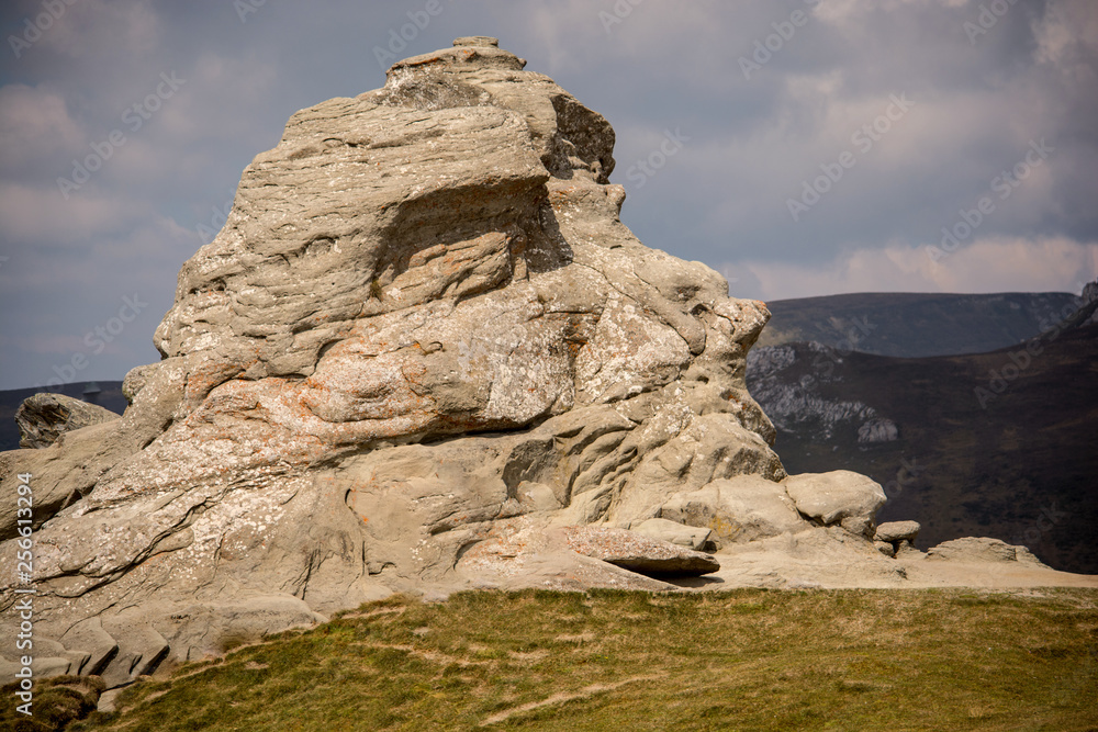 The beautiful Sphinx. A geomorphologic rocky structures in Bucegi Mountains, Romania. Natural landmark and ancient stone