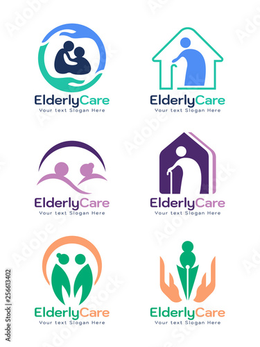 Elderly care logo sign vector set design