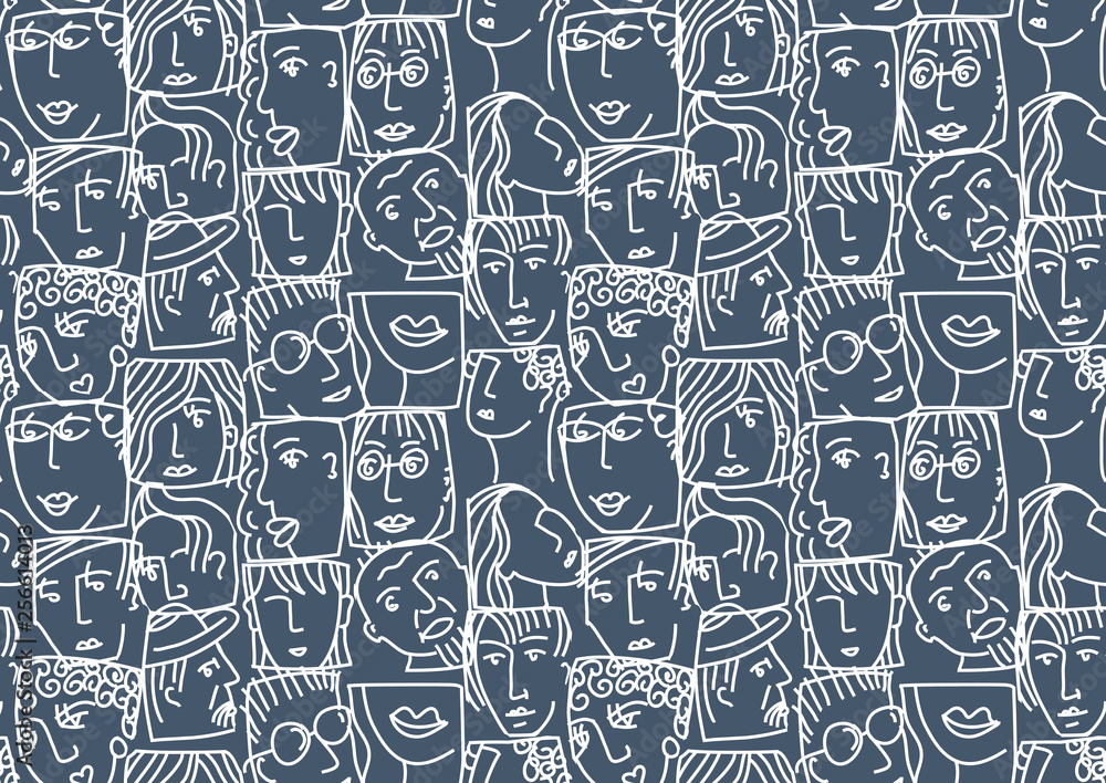 People abstract faces avatars characters invert seamless pattern