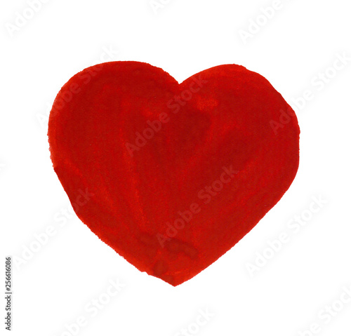 Painting of big red heart isolated on white background