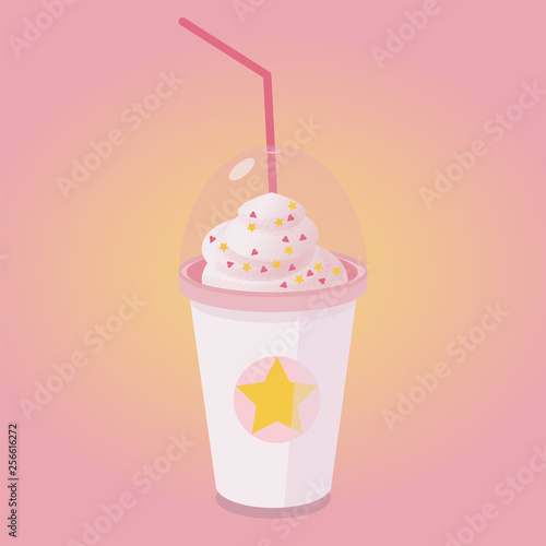 Coffee in a high cup with whipped cream. Frappuccino