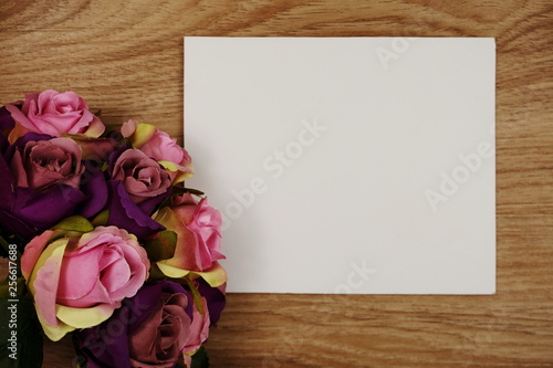 Rose Flowers bouquet with space copy arrange for decoration on wood background