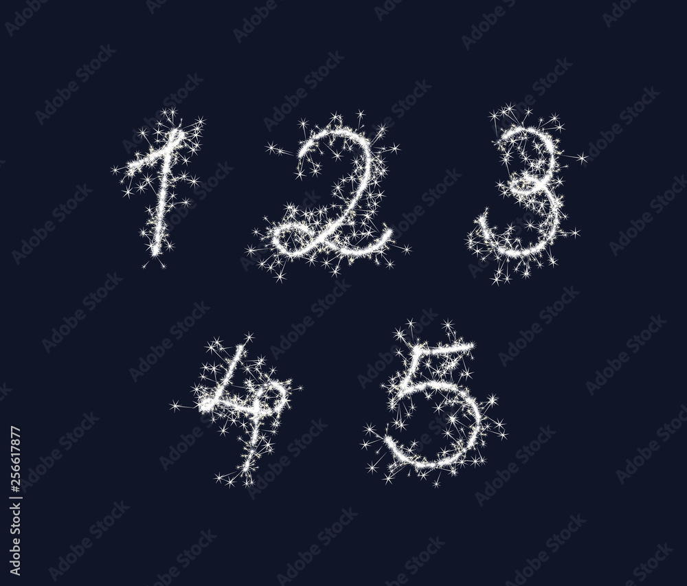Vector sparkler numbers font 12345 digits for birthday and new year Vector sparkler numbers font 12345 digits for birthday and new year