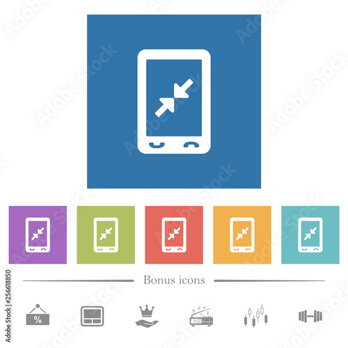 Mobile pinch close gesture flat white icons in square backgrounds