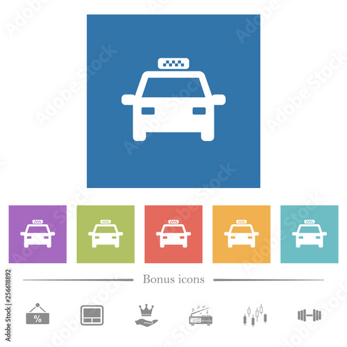 Taxi car flat white icons in square backgrounds