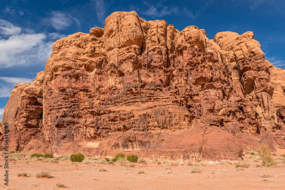 Rocky mount in Wadi Rum - famous valley in Jordan