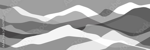 Fototapeta Monochrome mountains, translucent gray waves, abstract glass shapes, modern background, vector design Illustration for you project