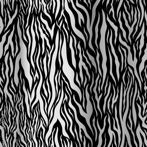 Luxury tiger skin  silver stripes on black  detailed seamless pattern