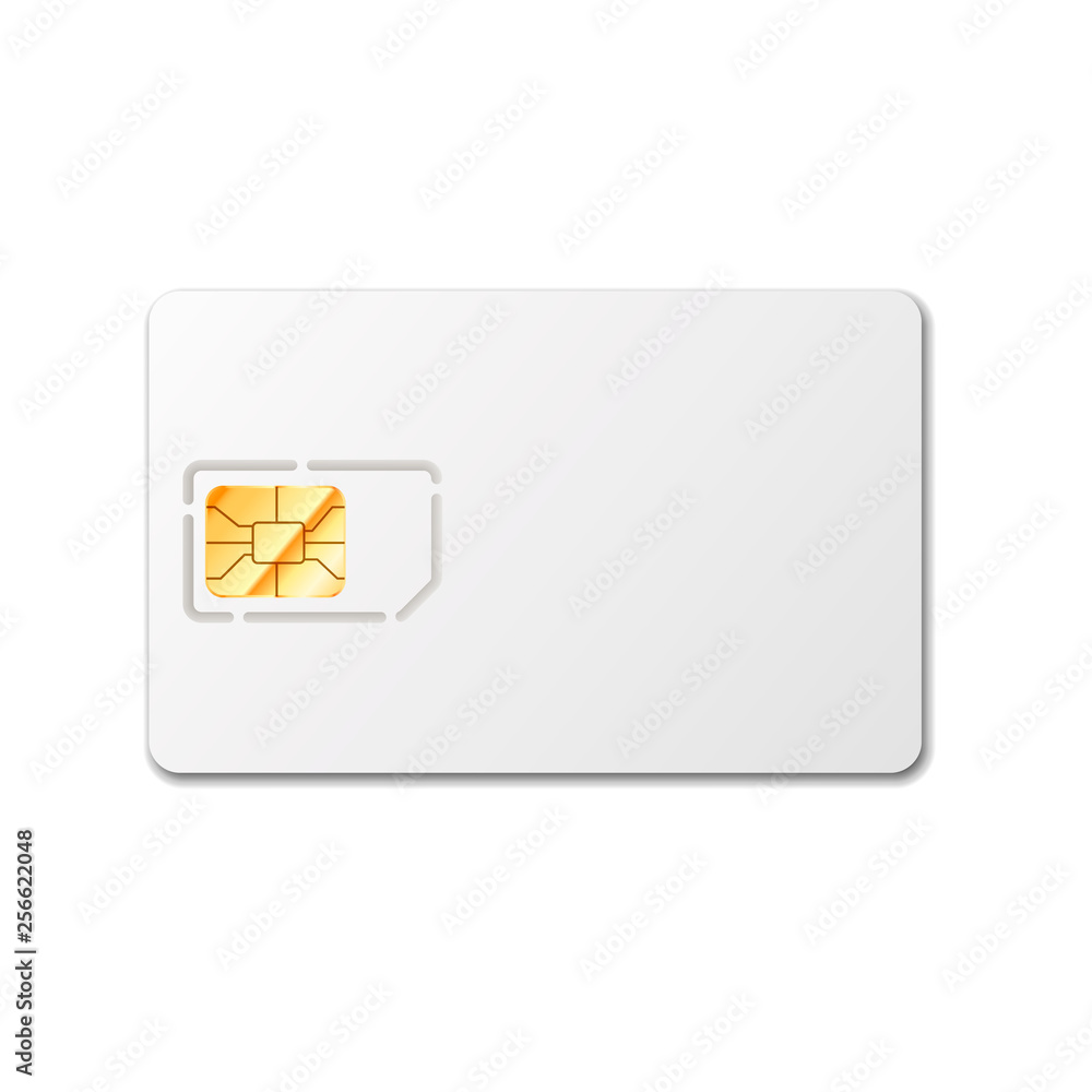 Sim card template for phone with golden glossy chip on white Sim card template for phone with golden glossy chip on white