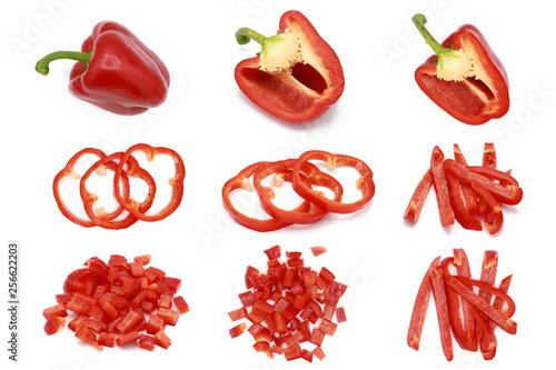 Tela Set of fresh whole and sliced sweet red pepper - isolated on white