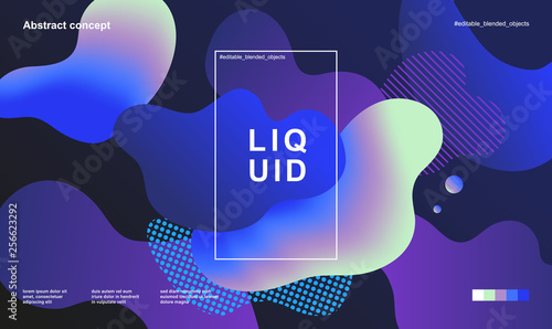 Trendy abstract design template with fluid and liquid shapes. Holographic gradient backgrounds. Applicable for covers, websites, flyers, presentations, banners. Vector illustration. Eps10