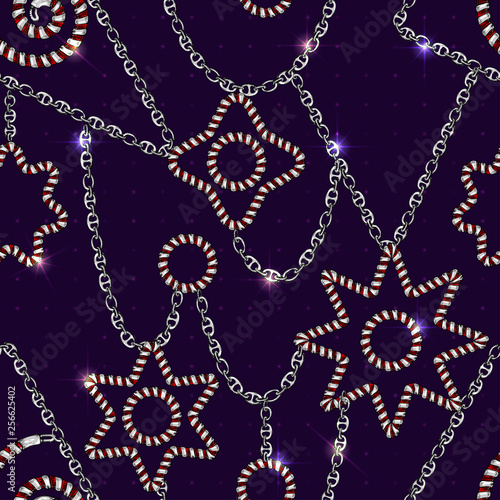 Seamless pattern with retro hand-drawn sketch silver chain on dark background. Drawing engraving texture. Great design for fashion, textile, decorative frame, yacht style card.