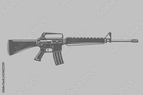 M-16 legendary assault rifle vector illustration. Classic armament flat design.