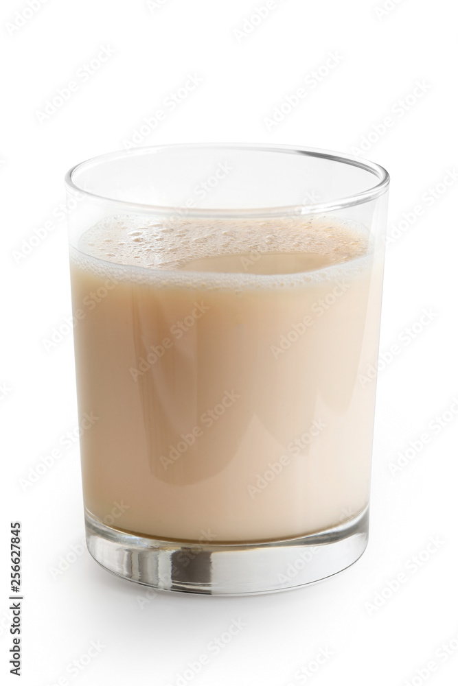 Glass of vegan milk isolated on white. Glass of vegan milk isolated on white.