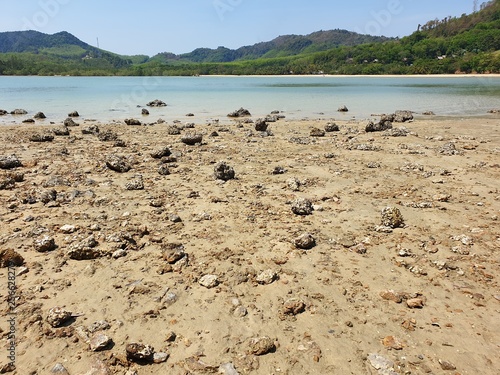 stone wonderful beach at koh yao noi thailand scenic by low tide ebb and flow