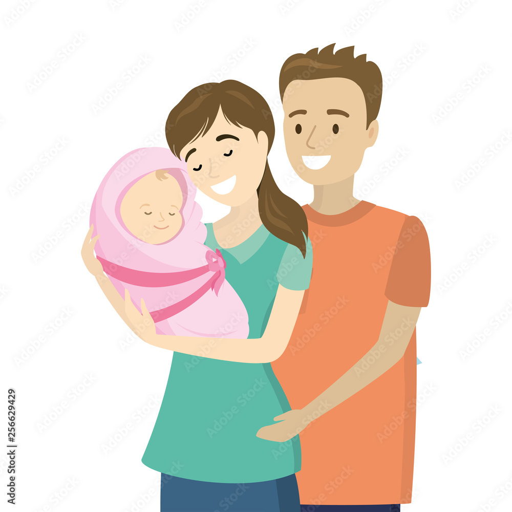Couple in love with newborn baby,beauty caucasian father and mother