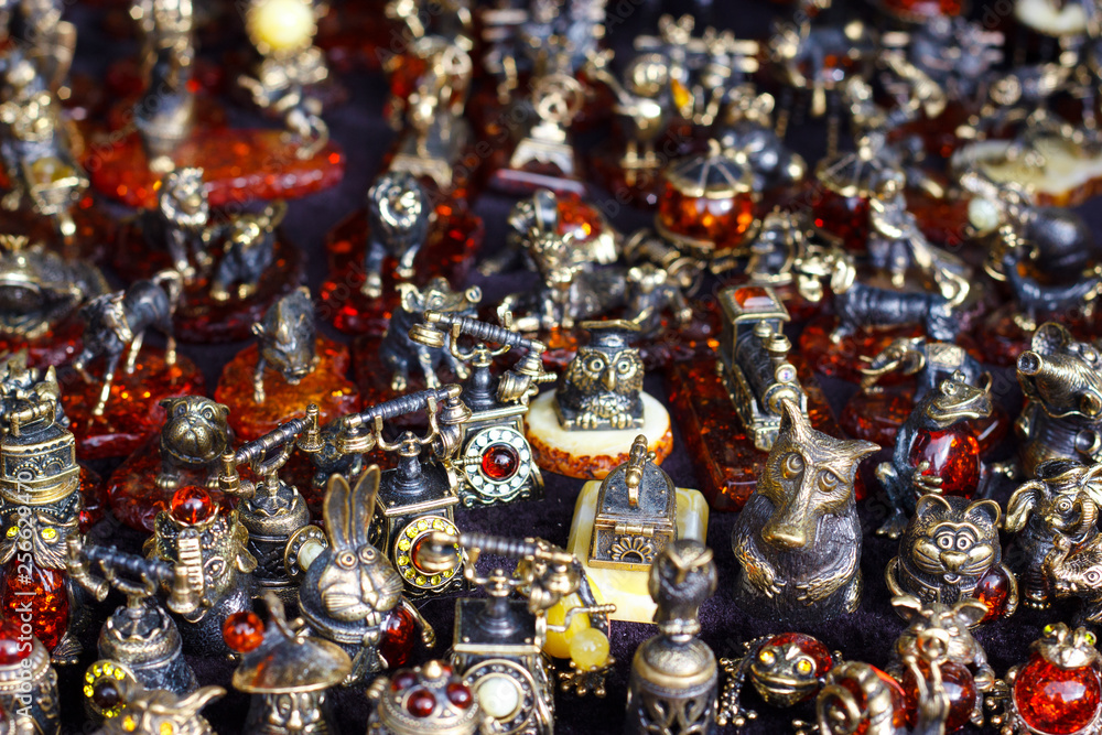 A set of amber metal figures for tourists in Kaliningrad A set of amber metal figures for tourists in Kaliningrad