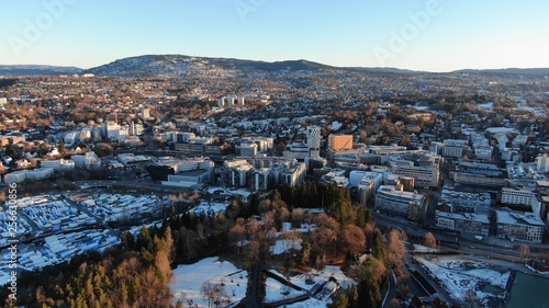 Canvas Print Aerial drone view of Skoyen urban area towards Holmenkollen in Oslo, Norway in s