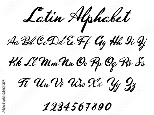 Latin alphabet classical calligraphy and lettering. Wedding font.