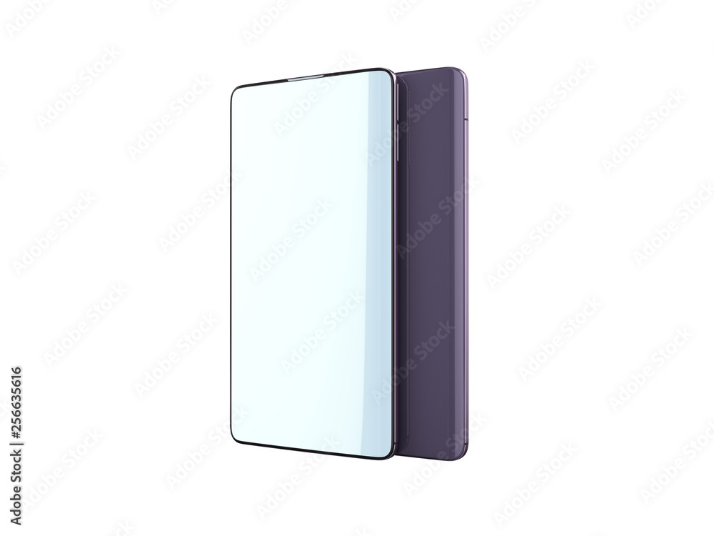 Modern full screen smart phones 3d render on white no shadow Modern full screen smart phones 3d render on white no shadow