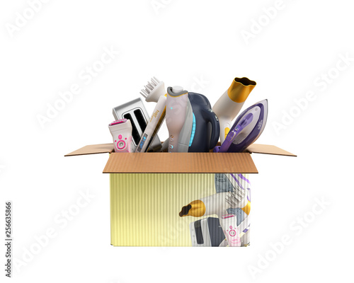 concept of product categories small household appliances in the box on white background no shadow photo