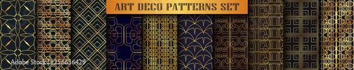 Vintage ornamental art deco retro seamless backgrounds and textures set . Vector illustration in this collection can be used for wrapping paper, wallpapers, tiling, flooring, fabric, textile