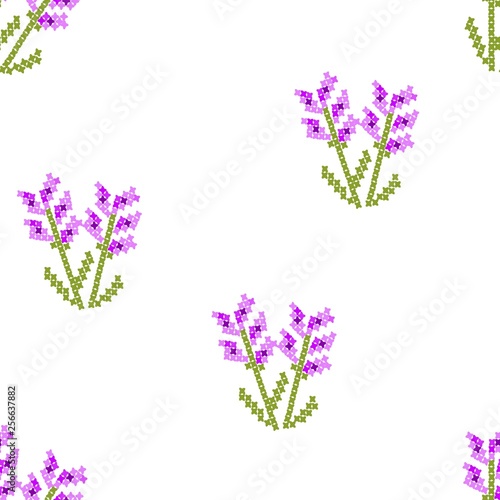 Lavender flowers seamless vector design  cross stitch