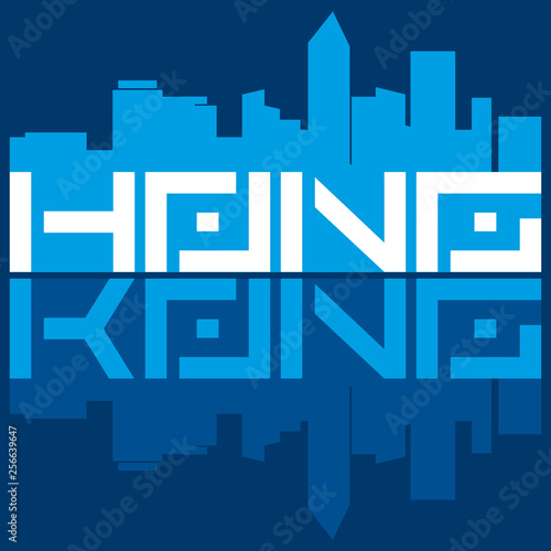 Poster Hong Kong. Stylized electronic font and skyscrapers. Vector graphics