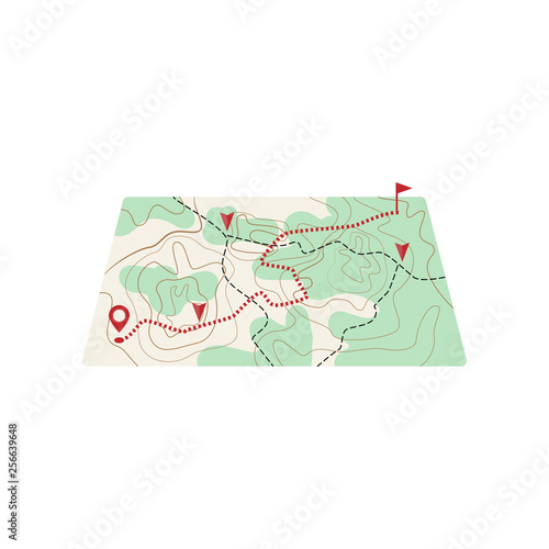 Map with dotted line route to place of destination