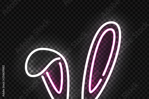Vector realistic isolated neon sign of Bunny Ears logo for template decoration and layout covering on the transparent background. Concept of Happy Easter.