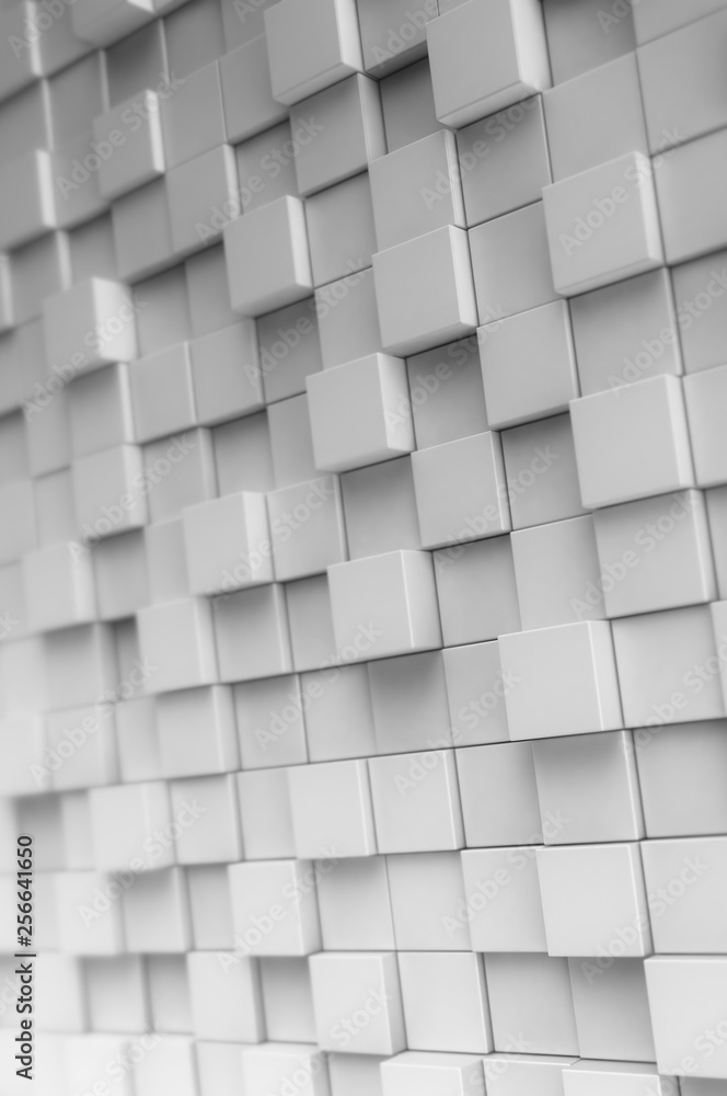 White metallic tiles or cubes at different heights. Abstract digital 3D illustration White metallic tiles or cubes at different heights. Abstract digital 3D illustration