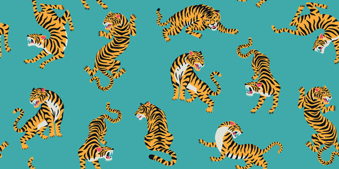 Keuken achterwand Turquoise Schattige tijgertjes patroon voor kinderkamer  © Angelina Bambina