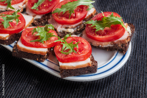 Traditional open rye sandwich with ham