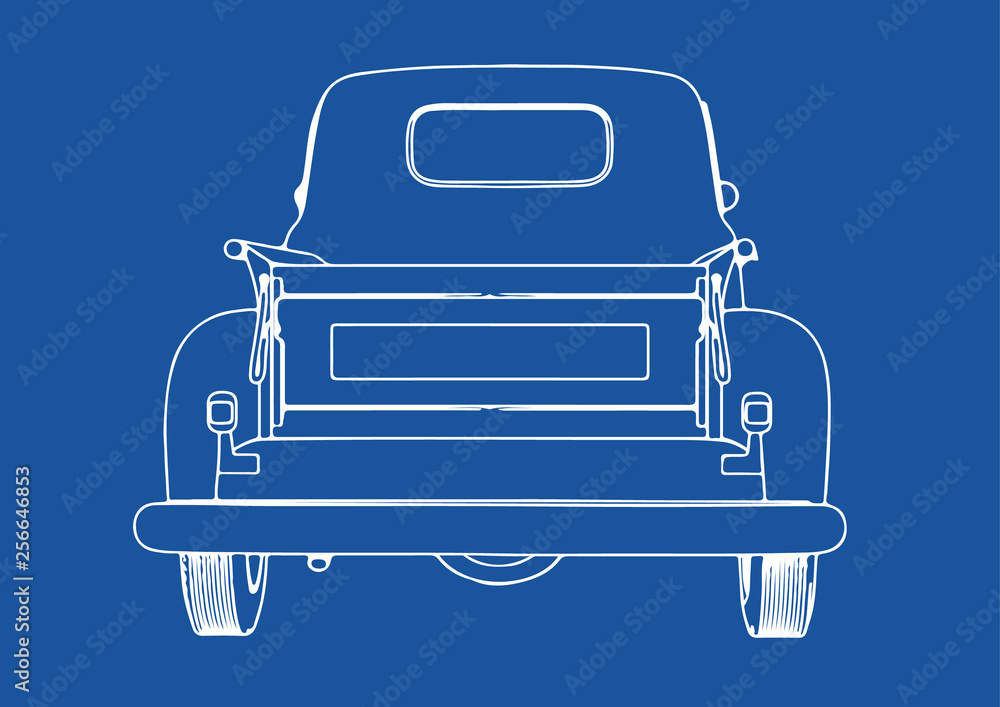 drawing pickup car on a blue background vector drawing pickup car on a blue background vector