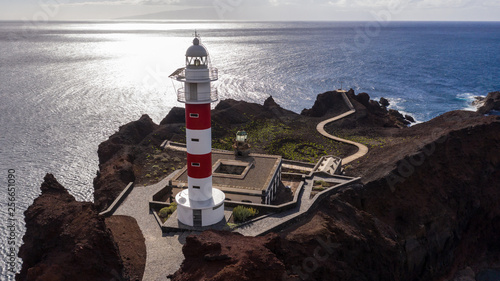 Aerial view of the lighthouse Teno on The Tenerife, Canary Islands, Spain. Wild Coast of the Atlantic Ocean
