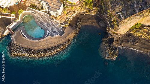 Shooting from the air. Pool and buildings on Tenerife