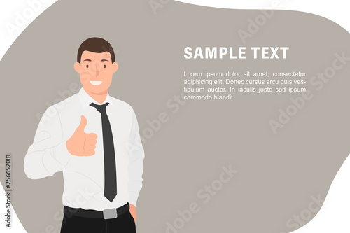 Cartoon people character design banner template handsome business showing thumbs up OK sign